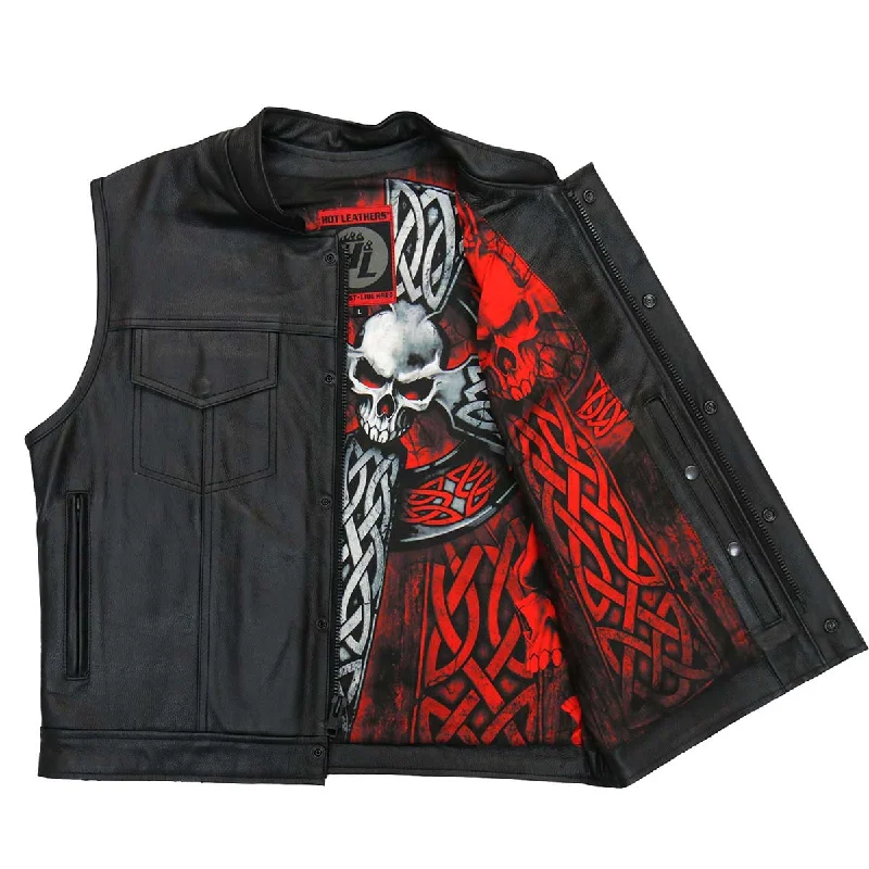 Comfortable Dresses Hot Leathers VSM1051 Men's Black 'Celtic Cross' Conceal and Carry Leather Vest