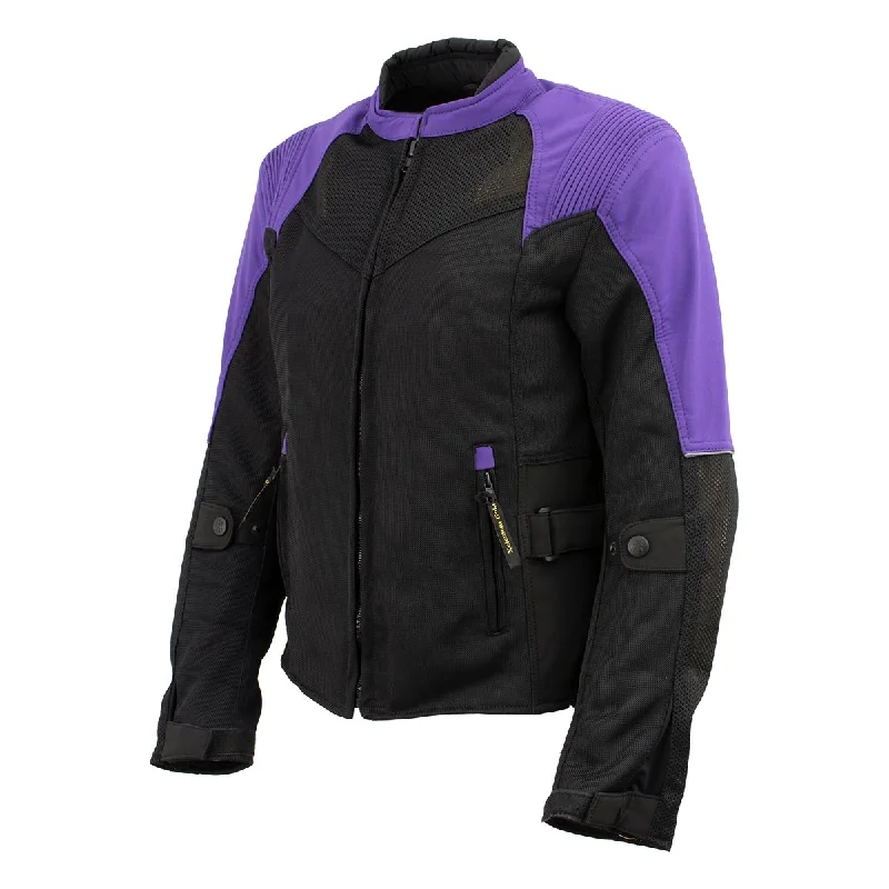 Double-sided Wear Xelement 'Gold Series' XS22008 Women's 'Be Cool' Black and Purple Armored Textile with Soft-Shell Motorcycle Jacket Double-sided Wear Xelement 'Gold Series' XS22008 Women's 'Be Cool' Black and Purple Armored Textile with Soft-Shell Motorcycle Jacket