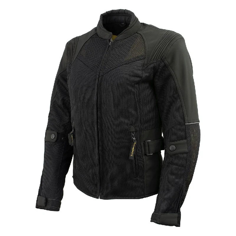 Bright Colors Xelement 'Gold Series' XS22006 Women's 'Be Cool' Black Textile and Soft-Shell Motorcycle Biker Jacket with X-Armor Bright Colors Xelement 'Gold Series' XS22006 Women's 'Be Cool' Black Textile and Soft-Shell Motorcycle Biker Jacket with X-Armor