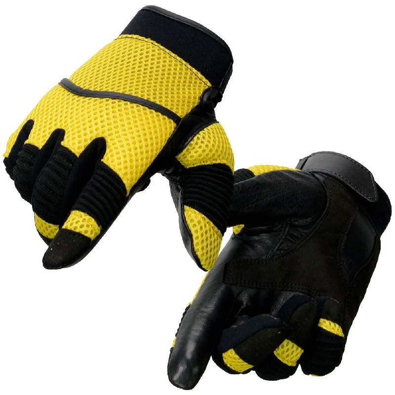 Noble And Elegant Milwaukee Leather SH791 Men's Black Leather and Yellow Mesh Combo Racing Motorcycle Hand Gloves W/ Elasticized Fingers Noble And Elegant Milwaukee Leather SH791 Men's Black Leather and Yellow Mesh Combo Racing Motorcycle Hand Gloves W/ Elasticized Fingers