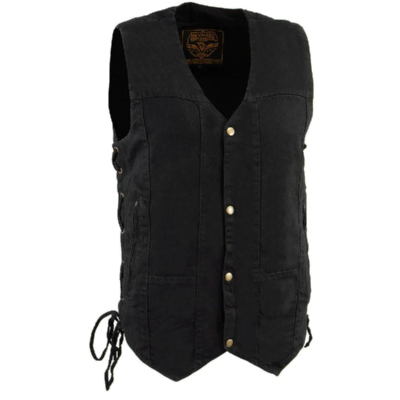 Soft Touch Milwaukee Leather DM1990 Men's Black 10 Pocket Side Lace Denim Vest