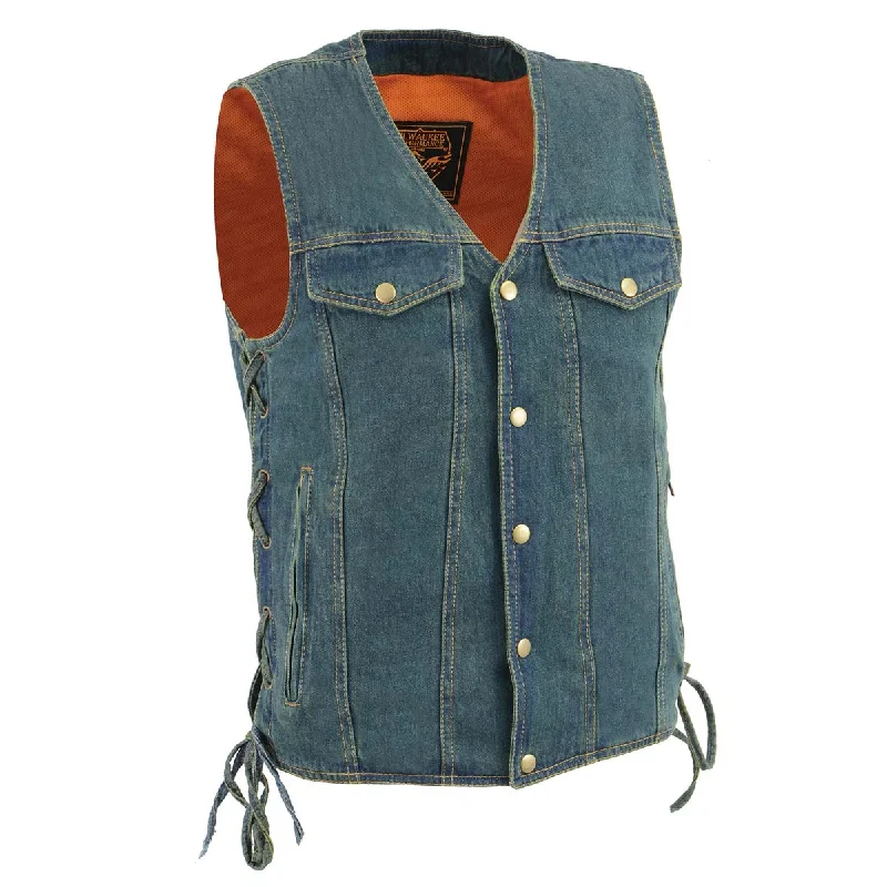 High-end Sense Milwaukee Leather DM1360 Men's Classic Blue Denim Motorcycle Biker Riders Vest w/ Adjustable Side Laces