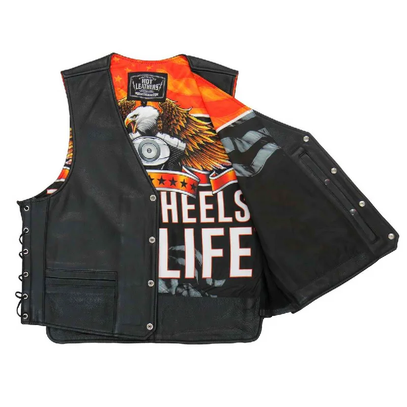Cozy Layers Hot Leathers VSM1066 Men's Black 'V-Twin Eagle' Conceal and Carry Side Lace Leather Vest