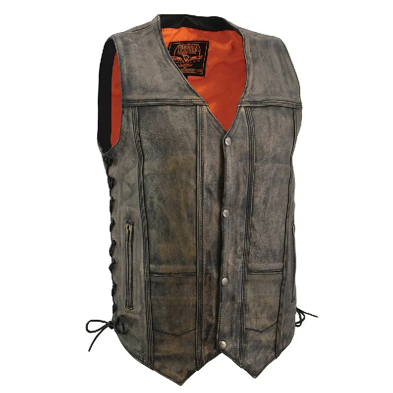 All-Day Wear Milwaukee Leather MLM3540 Men's Roulette Distressed Brown 10 Pocket Motorcycle Leather Vest