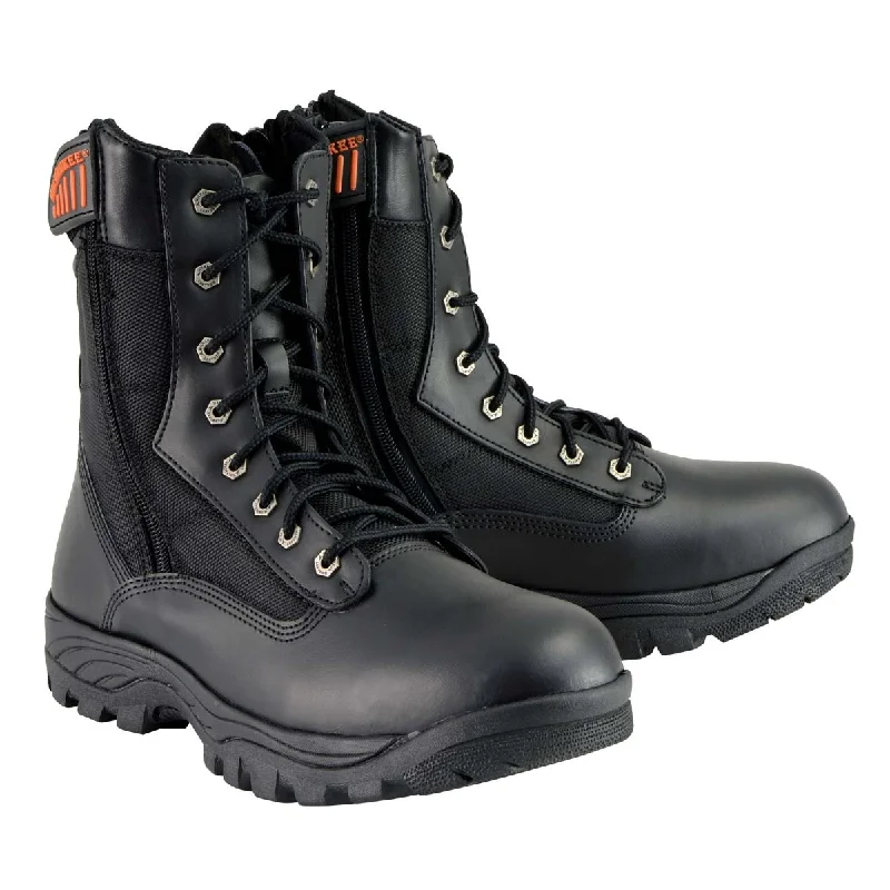 Cute Design Milwaukee Leather Men's 9-Inch Black Leather Lace-Up Tactical Motorcycle Boots w/ Side Zipper MBM9110