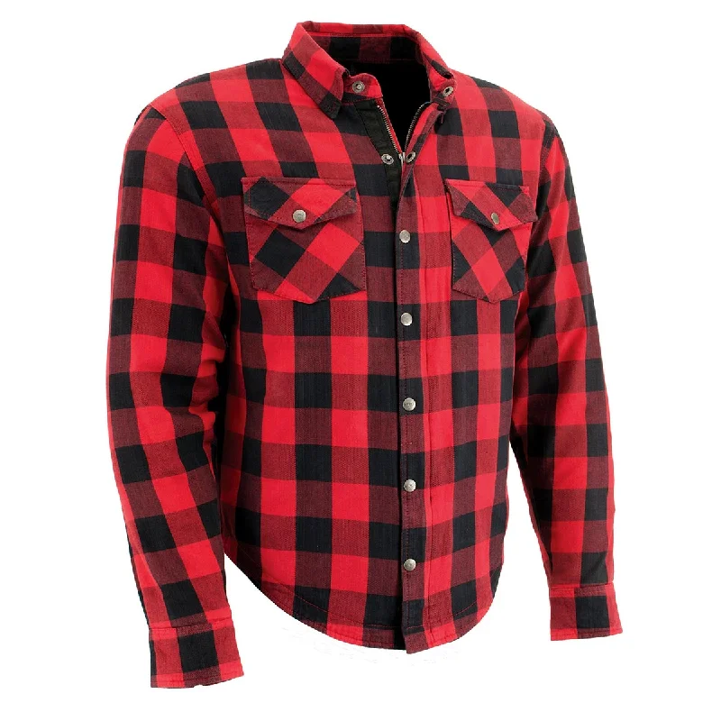 Chic Relaxation Milwaukee Leather MPM1631 Men's Plaid Flannel Biker Shirt with CE Approved Armor - Reinforced w/ Aramid Fiber