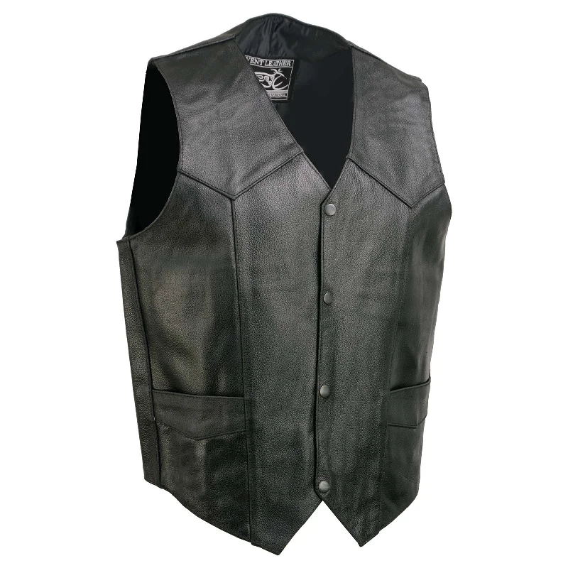 French Retro Event Leather EL5310 Black Motorcycle Leather Vest for Men - Riding Club Adult Motorcycle Vests