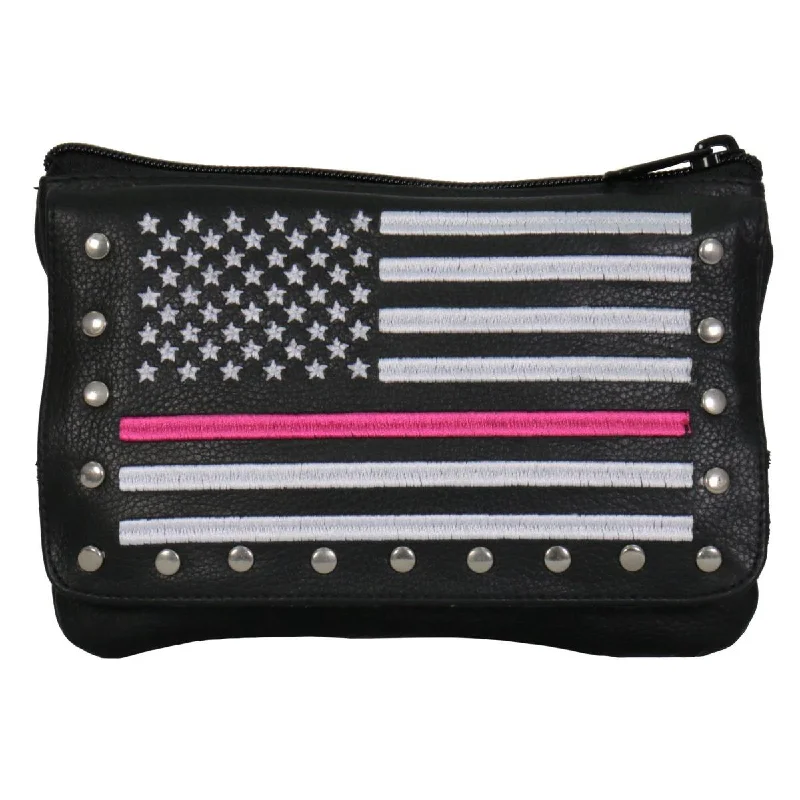 Easy-to-Wear Hot Leathers CPE2102 Embroidered Clip Pouch Purse with Pink Line American Flag
