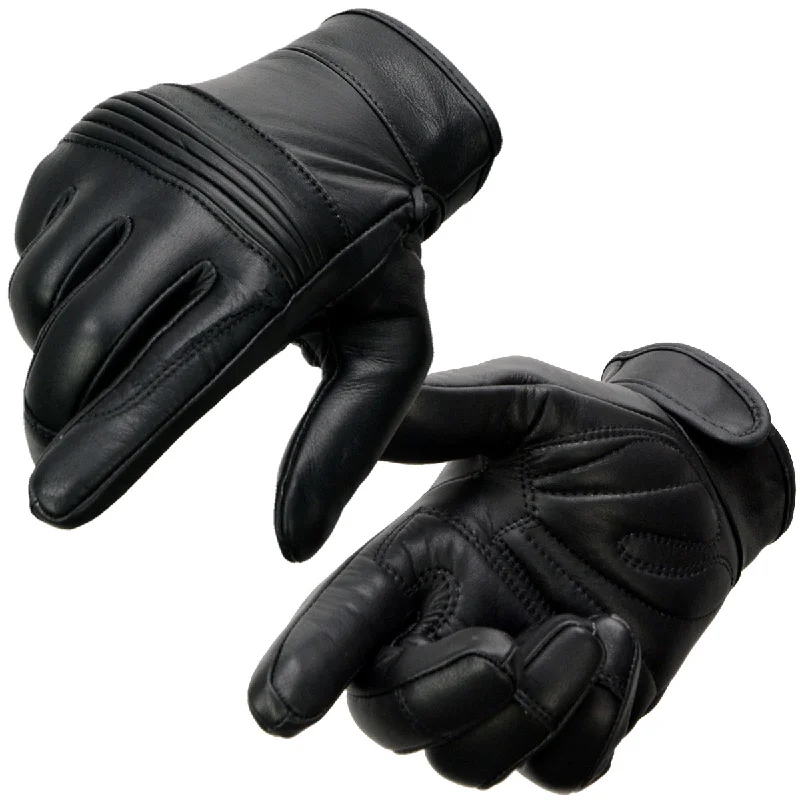 Classic Series Milwaukee Leather MG7536 Men's Black ‘Cool-Tec’ Leather Gel Palm Motorcycle Hand Gloves W/ Flex Knuckles