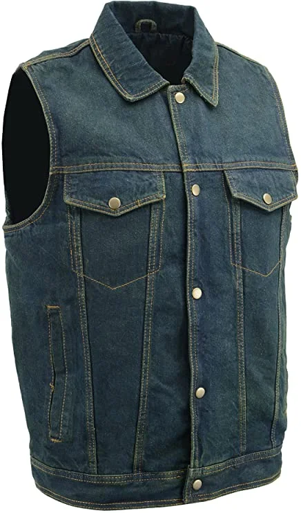 Smart Comfort M-Boss Motorcycle Apparel BOS13006 Men’s Classic Blue Denim Biker Vest
