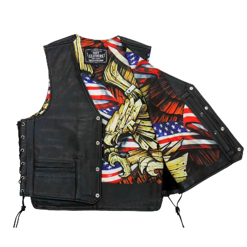 Chic Comfort Hot Leathers VSM1065 Men's Black 'Wooded Eagle' Conceal and Carry Side Lace Leather Vest