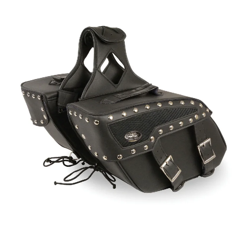 Innovative Design Milwaukee Leather SH658ZB Medium Zip-Off Studded PVC Slanted Throw Over Motorcycle Saddlebag