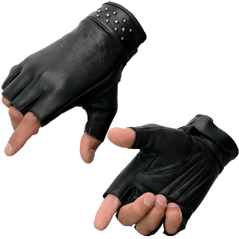 Comfortable Jeans Milwaukee Leather MG7761 Women's Black Leather Gel Palm Fingerless Motorcycle Hand Gloves W/ Stylish ‘Wrist Detailing’