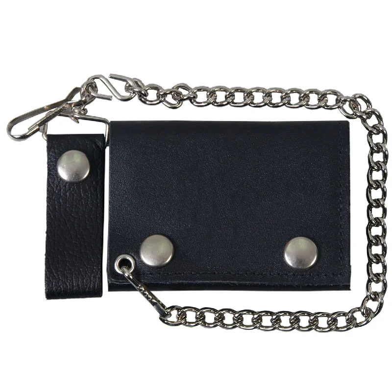 Luxe Comfort Hot Leathers WLB1001 Classic Black Leather Bi-Fold Wallet with Chain