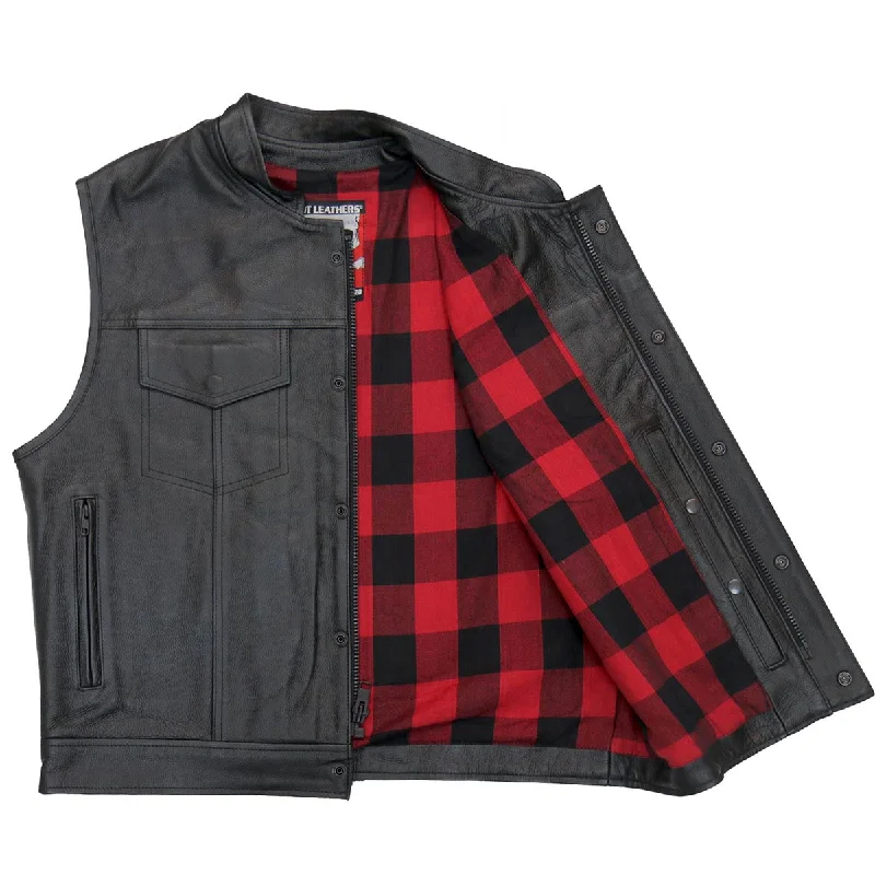 Easy Chic Hot Leathers VSM1060 Men's Black 'Flannel Red' Conceal and Carry Leather Vest