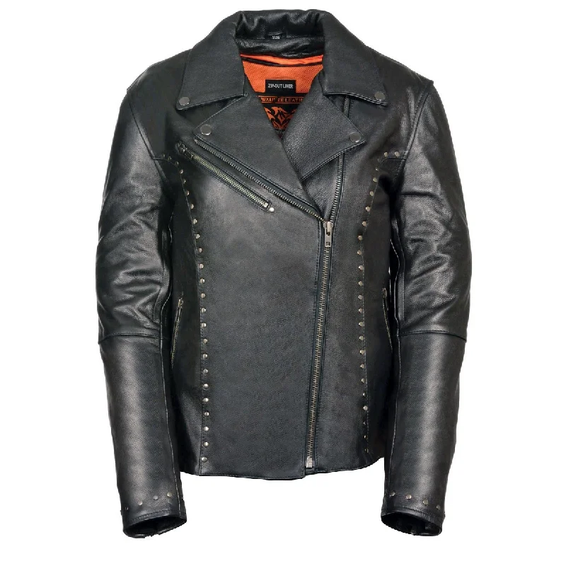 Fashionable Ease Milwaukee Leather ML1948 Women's Classic Riveted Motorcycle Black Leather Jacket