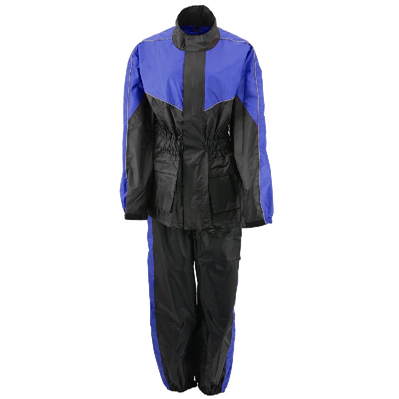 Cozy Footwear NexGen Ladies XS5001 Black and Blue Water Proof Rain Suit with Reflective Piping