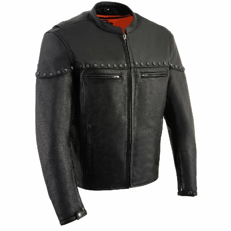 Simple Matching Milwaukee Leather MLM1504 Men's Black ‘The Skelly Racer’ Premium Moto Leather Jacket