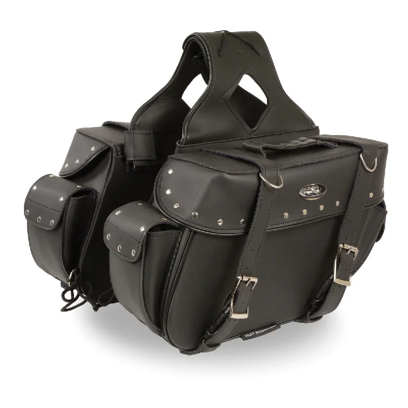 Stunning Fashion Milwaukee Leather SH57402ZB Black Medium Zip-Off PVC Throw Over Riveted Motorcycle Saddlebags