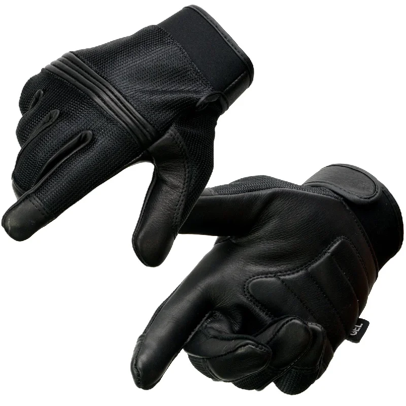 Versatile Comfort Wear Milwaukee Leather MG7517 Men's Black Leather Mesh Gel Palm Motorcycle Hand Gloves W/ Rubberized Flex Knuckles