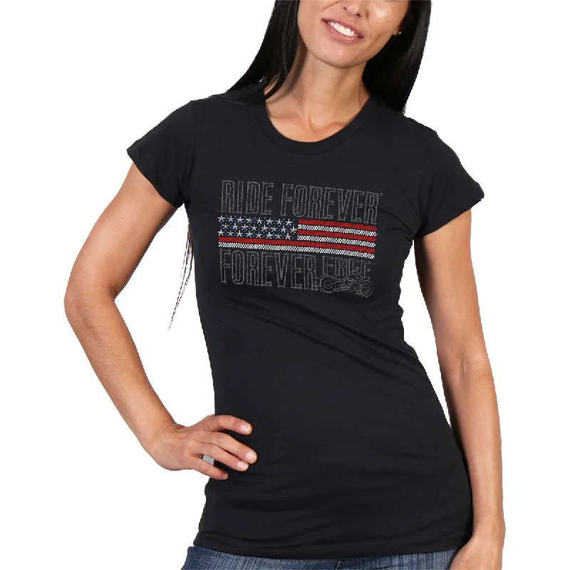 College Style Hot Leathers GLR1428 Flag Bling Full Cut Short Sleeve Ladies Black T-Shirt College Style Hot Leathers GLR1428 Flag Bling Full Cut Short Sleeve Ladies Black T-Shirt