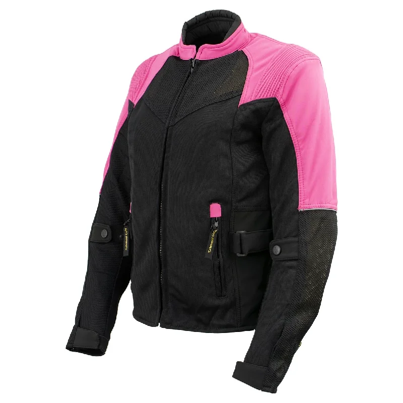 Street Charm Xelement 'Gold Series' XS22009 Women's 'Be Cool' Black and Fuchsia Armored Textile with Soft-Shell Motorcycle Jacket Street Charm Xelement 'Gold Series' XS22009 Women's 'Be Cool' Black and Fuchsia Armored Textile with Soft-Shell Motorcycle Jacket