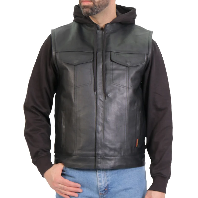 Cozy Outerwear Hot Leathers VSM1202 Men's Black '2-in-1' Conceal and Carry Leather Vest with Hoodie
