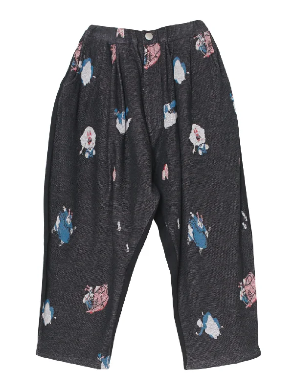 Floral Prints Great Fiction Black Pants