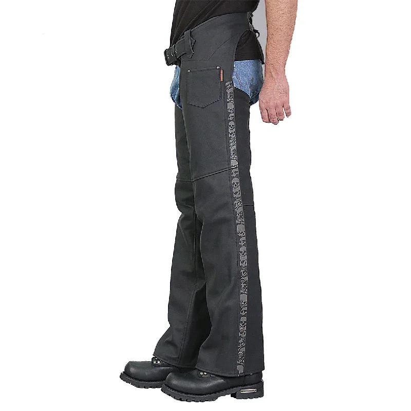 Wandering freely Hot Leathers CHM2001 Men's Matte Black Leather Chaps with Ancient Skull Artwork
