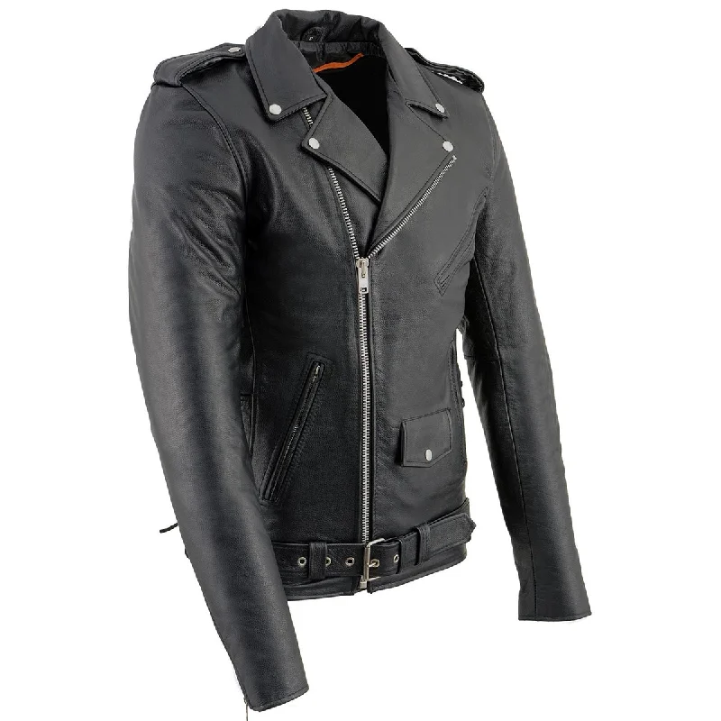 Fashion Selection Milwaukee Leather SH1011TALL Black Classic Brando Motorcycle Jacket for Men Made of Cowhide Leather w/ Side Lacing