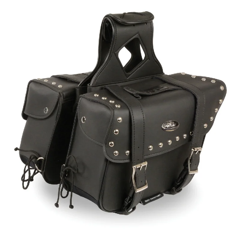 Low-key Luxury Milwaukee Leather SH57901ZB Black Medium Zip-Off PVC Slanted Throw Over Studded Saddlebags