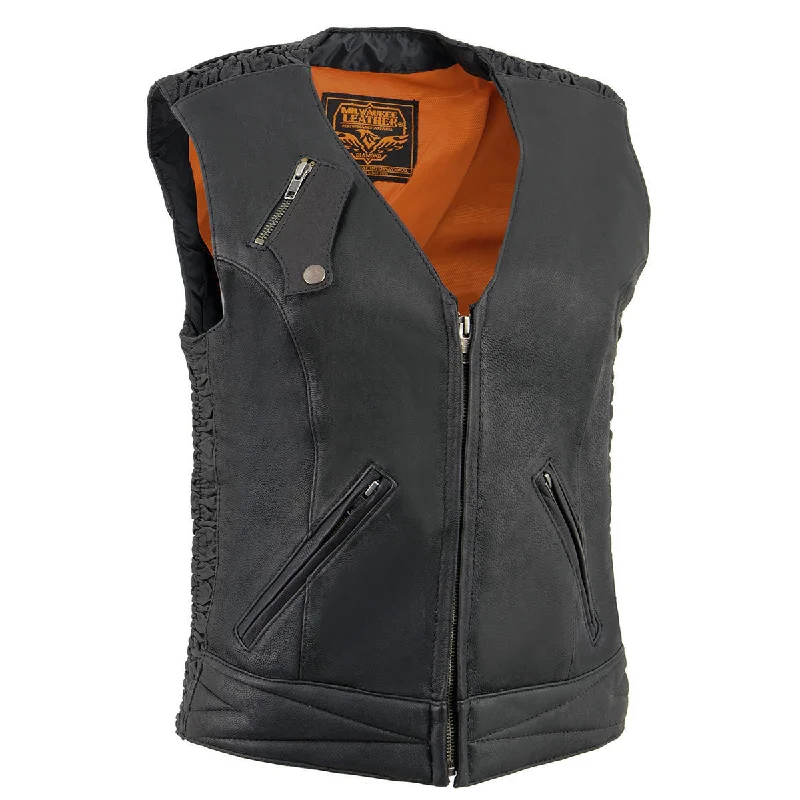 Relaxed Tops Milwaukee Leather MLL4571 Women's Black Lightweight Motorcycle Leather Vest w/ Crinkled Leather Design