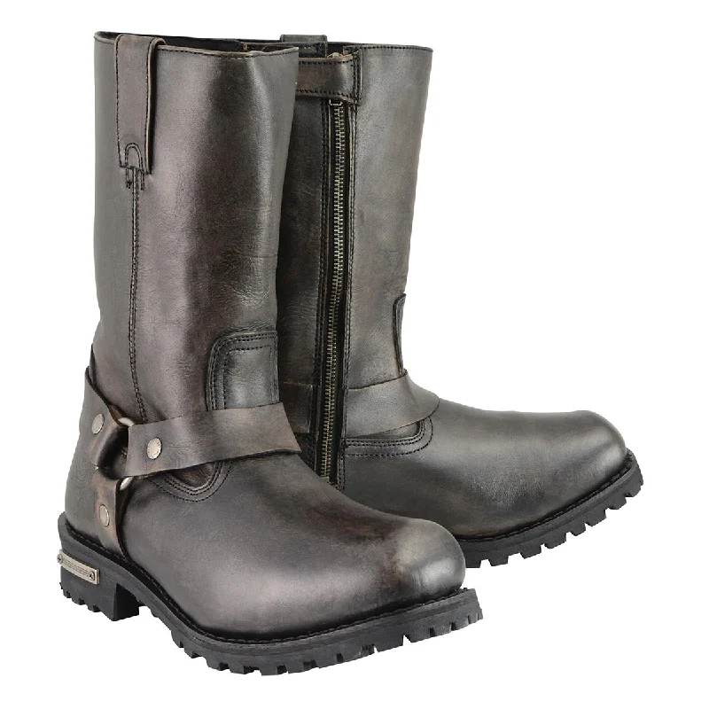 Fashion Comfort Milwaukee Leather Men's Distressed Brown Leather Classic 11-Inch Square Toe Harness Motorcycle Boots MBM9005