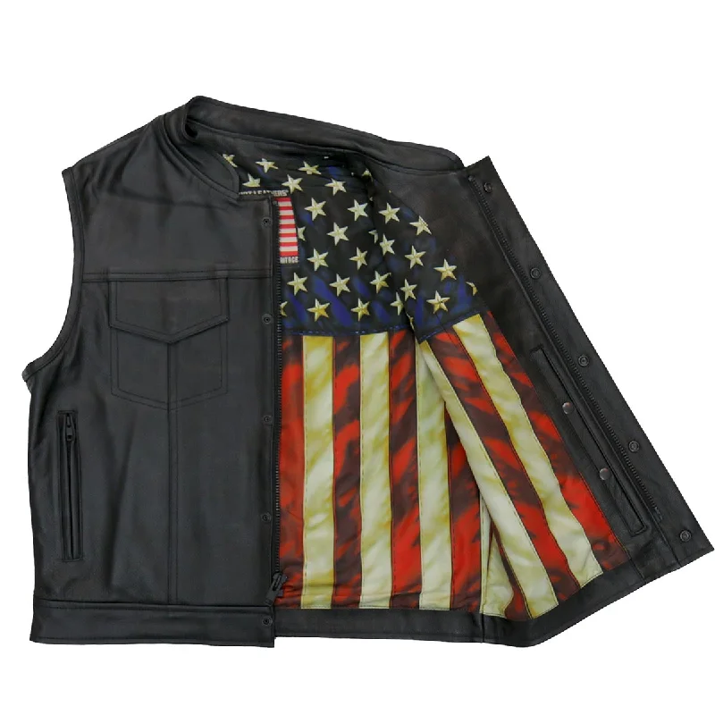 Classic Style Hot Leathers VSM1056 Men's Black 'Vintage USA Flag' Conceal and Carry Leather Vest