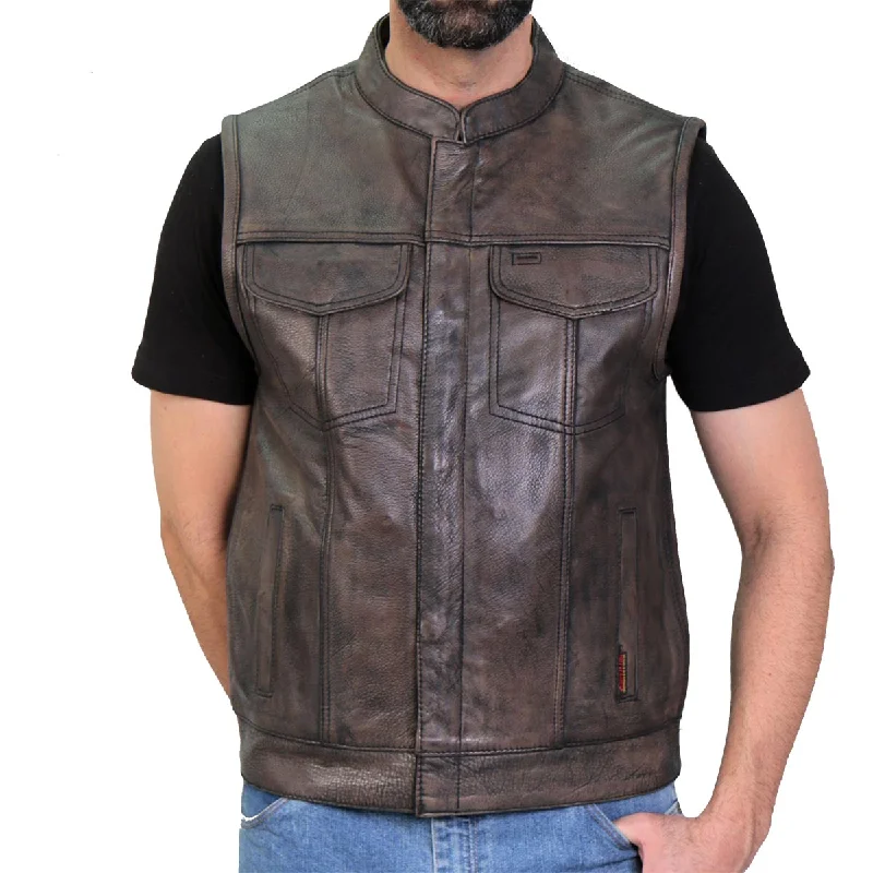 Elegant Wear Hot Leathers VSM1035 Men's Distressed Brown 'Conceal and Carry' Club Leather Vest