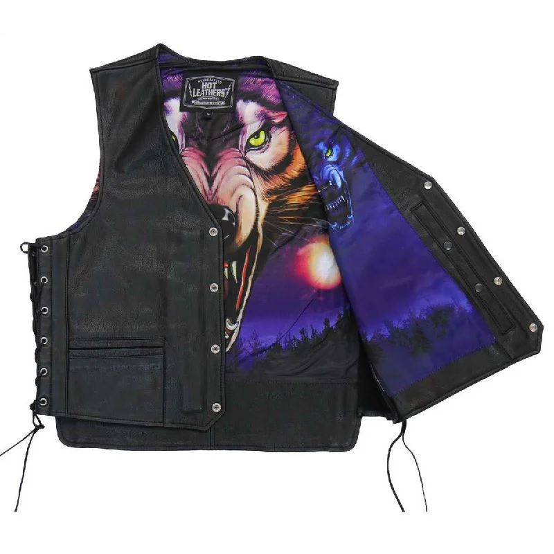 Comfortable Jackets Hot Leathers VSM1062 Men's Black 'Lone Wolf' Conceal and Carry Side Lace Leather Vest
