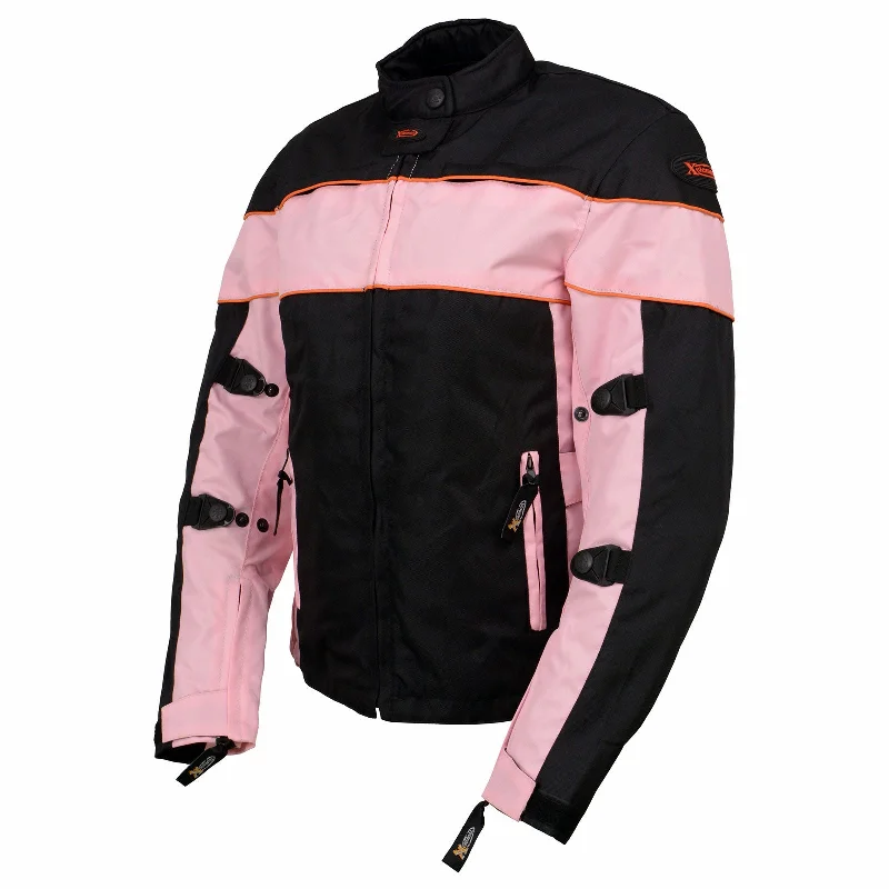 Breathable Design Xelement CF462 Women's 'Pinky' Black and Pink Tri-Tex Motorcycle Jacket with X-Armor Protection