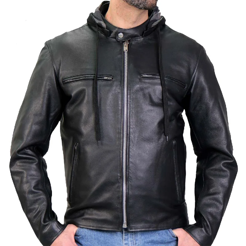 Comfy Layers Hot Leathers JKM1030 Men’s Black ‘Carry and Conceal’ Leather Jacket with Flannel Lined Hood