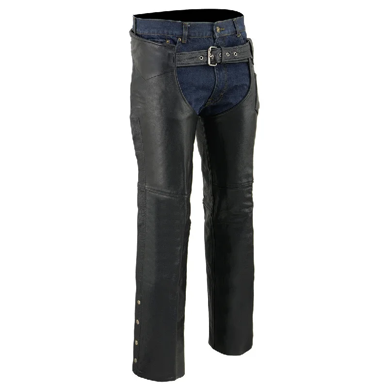 Versatile Outfits Milwaukee Leather Chaps for Men's Black Premium Leather Fully Lined - Coin Pocket Motorcycle Riders Chap - SH1115