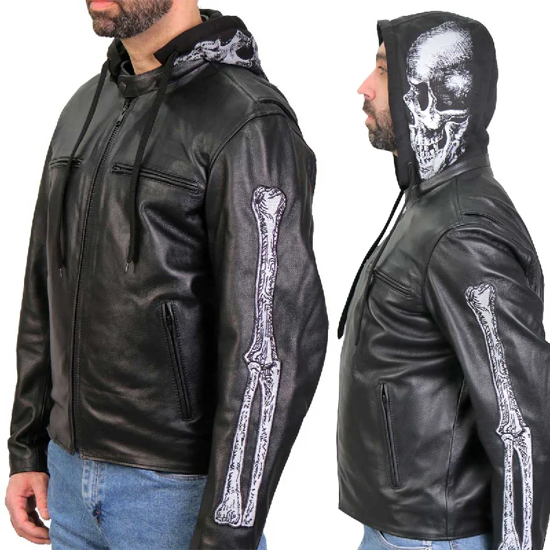 Versatile Casuals Hot Leathers JKM1031 Men’s ‘Skull and Bones’ Leather Jacket with Flannel Lining
