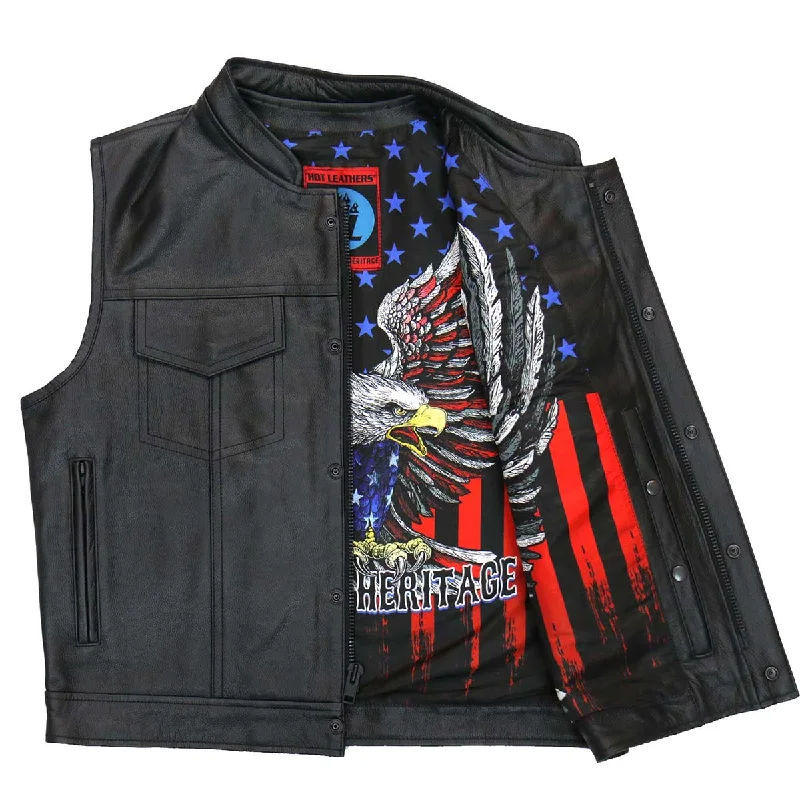 Everyday Style Hot Leathers VSM1052 Men's Black 'Patriotic' Conceal and Carry Leather Vest
