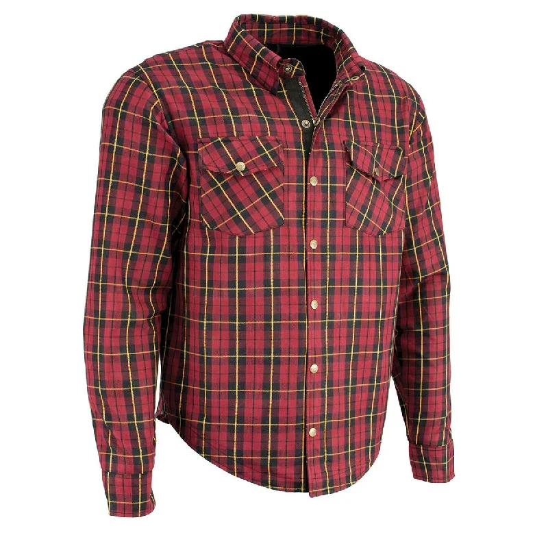 Sweet Breath Milwaukee Leather MPM1632 Men's Plaid Flannel Biker Shirt with CE Approved Armor - Reinforced w/ Aramid Fiber