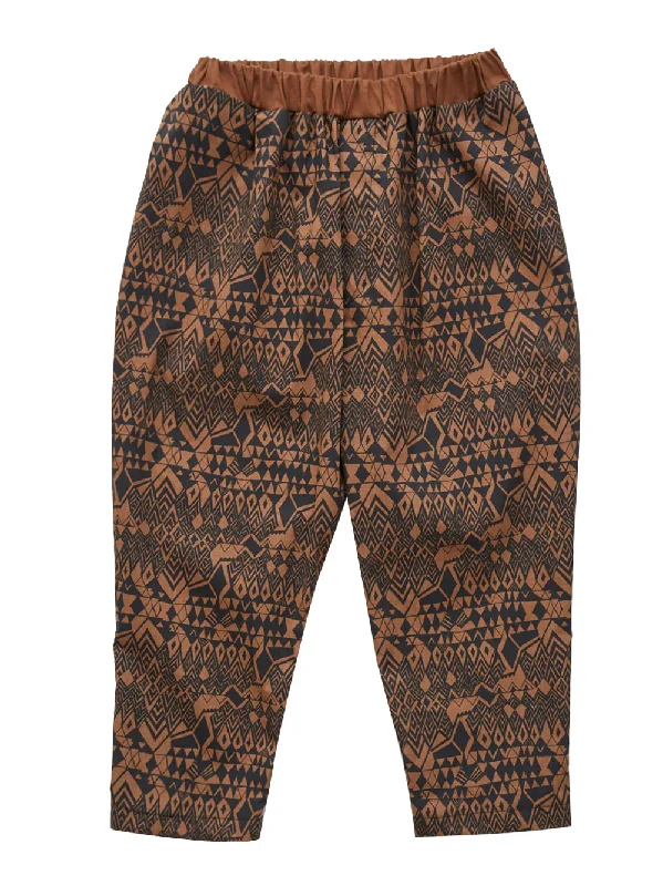 Fashion Must-have Folk Art Print Brown Pants
