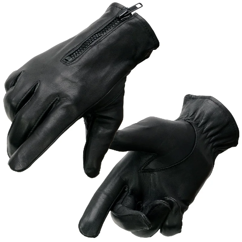 Simple Design Milwaukee Leather SH226D Men's Black Unlined Leather Lightweight Motorcycle Hand Gloves W/ Wrist Zipper Closure