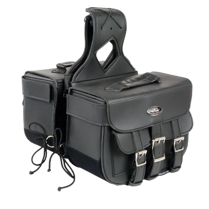 Design And Tailoring Milwaukee Leather SH67001ZB Black Straight Drop Zip-Off Triple Strap PVC Throw Over Saddlebags