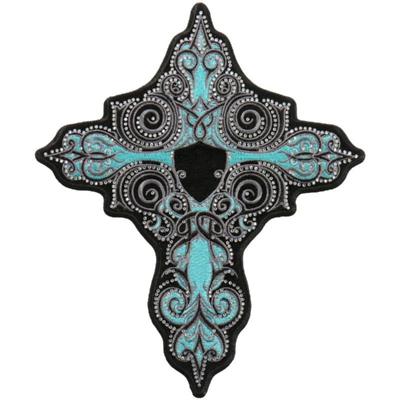 Sports Series Hot Leathers PPC3297 9 Inch Turquoise Cross Patch with Rhinestones