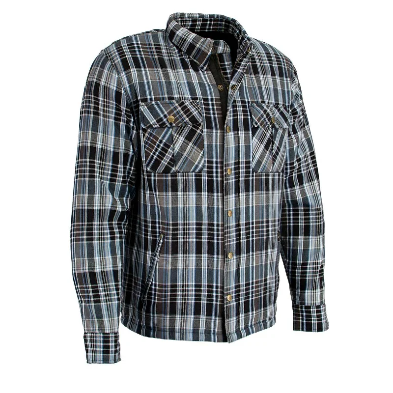 Weekend Comfort Wear Milwaukee Leather MPM1636 Men's Long Sleeve Flannel Biker Shirt w/ CE Approved Armor - Reinforced w/ Aramid Fiber