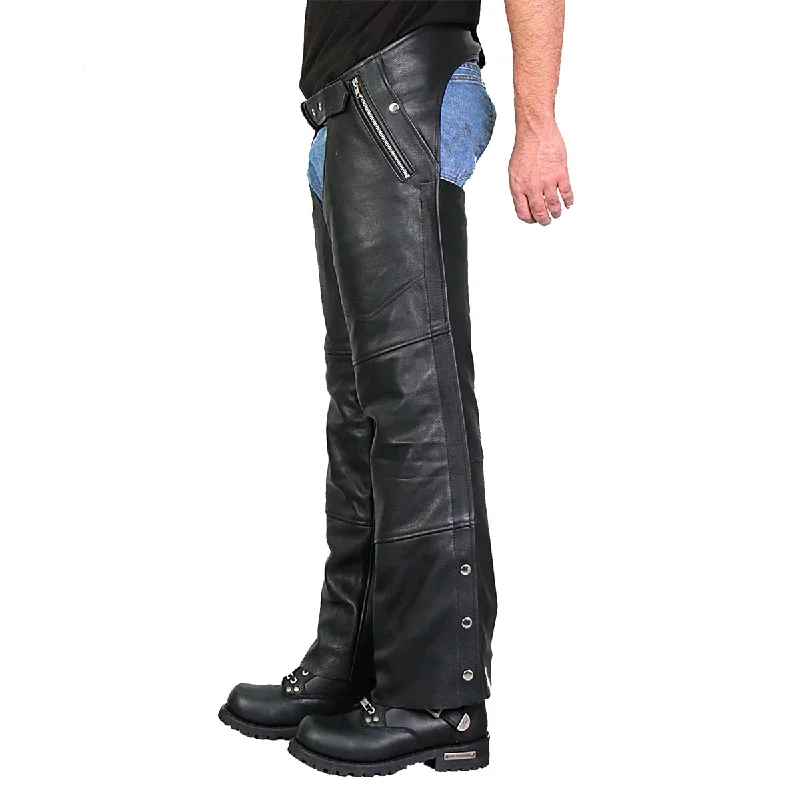 Easygoing Outfits Hot Leathers CHM1010 Men’s Black 4 Pocket Leather Chaps with Lining