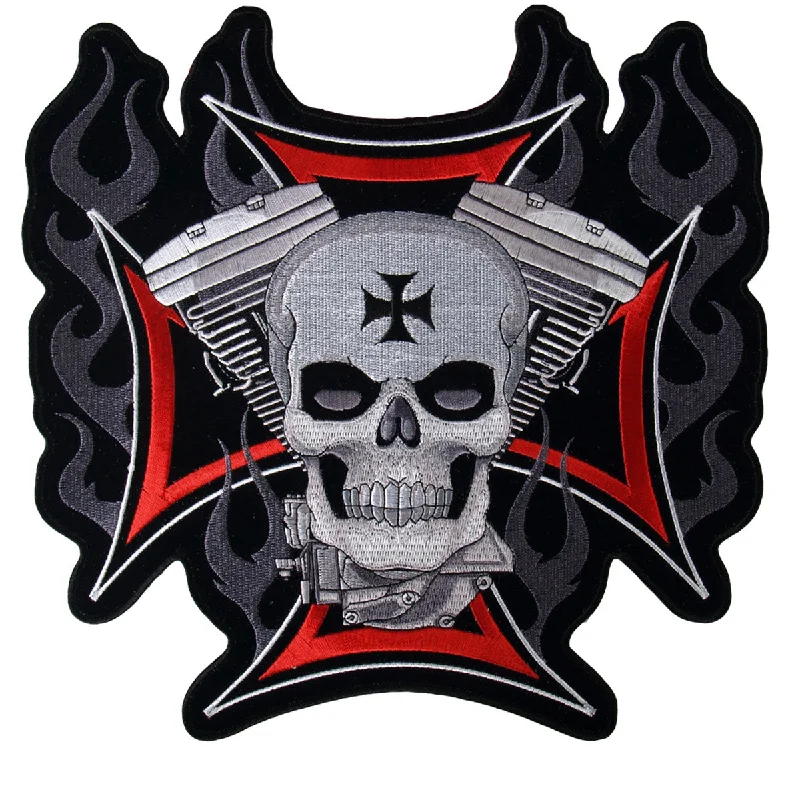 Retro Design Hot Leathers PPA1837  Cross, Motor and Skull Embroidered 11" x 11" Patch