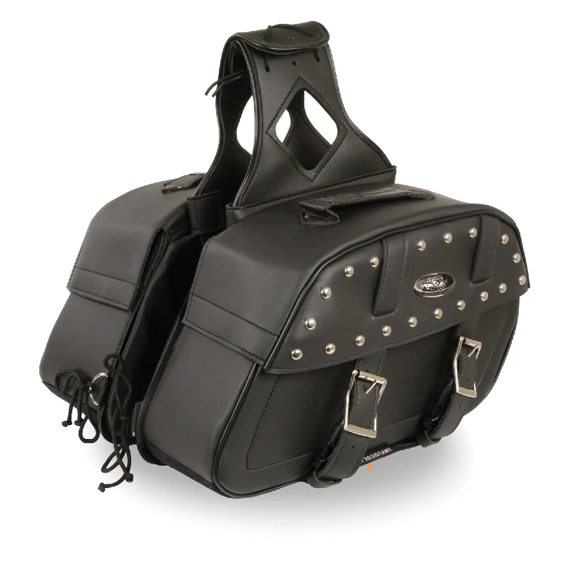 Cool Breeze At Night Milwaukee Leather SH61101ZB Black Zip-Off PVC Studded Throw Over Rounded Saddlebags